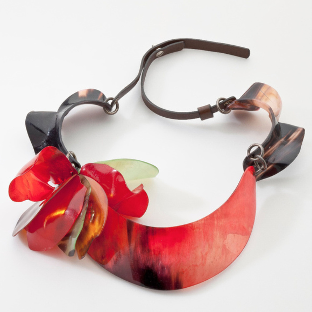 Marni Collana Leather Horn Collar Bib Necklace